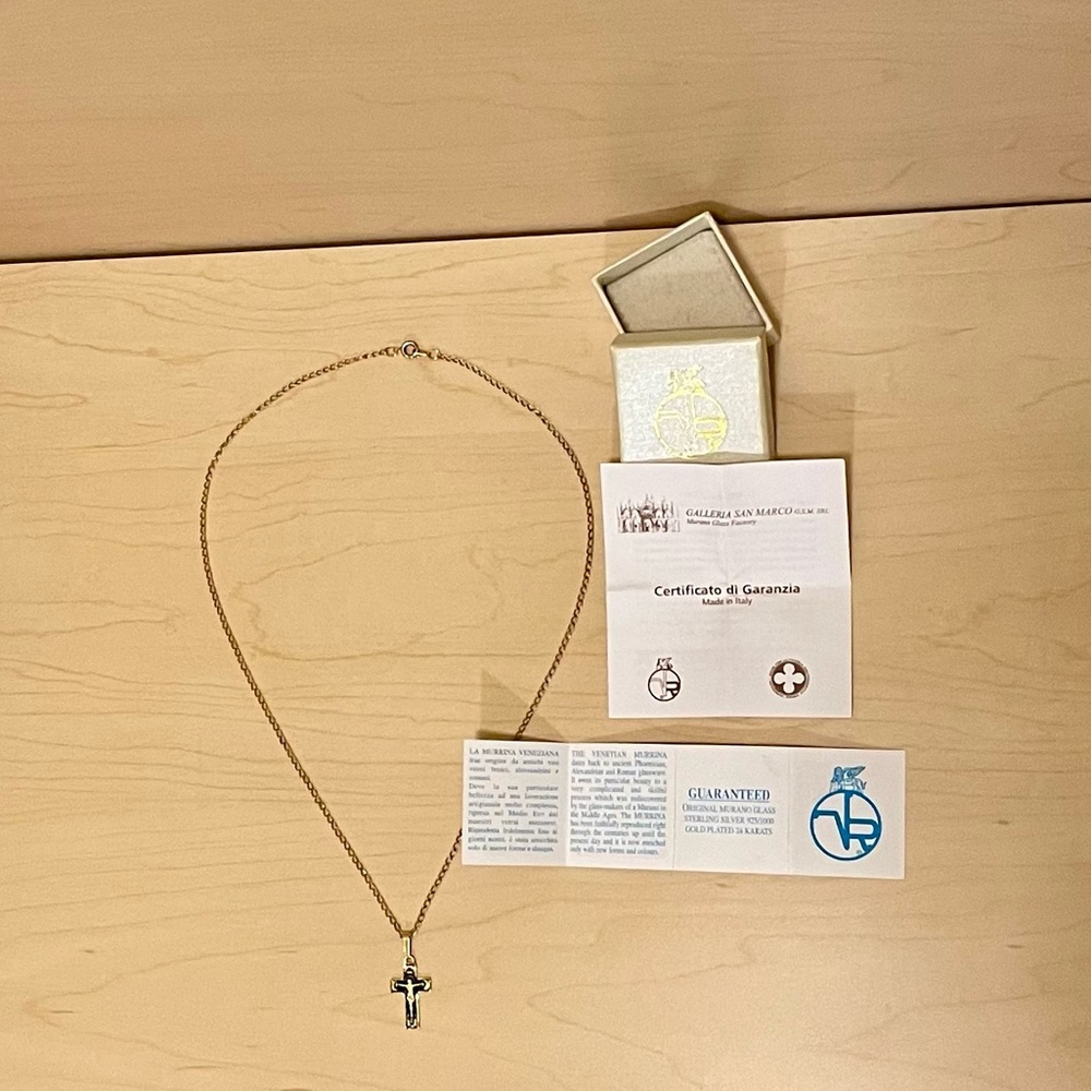 Original Murano Glass sterling silver/24k gold plated necklace with cross